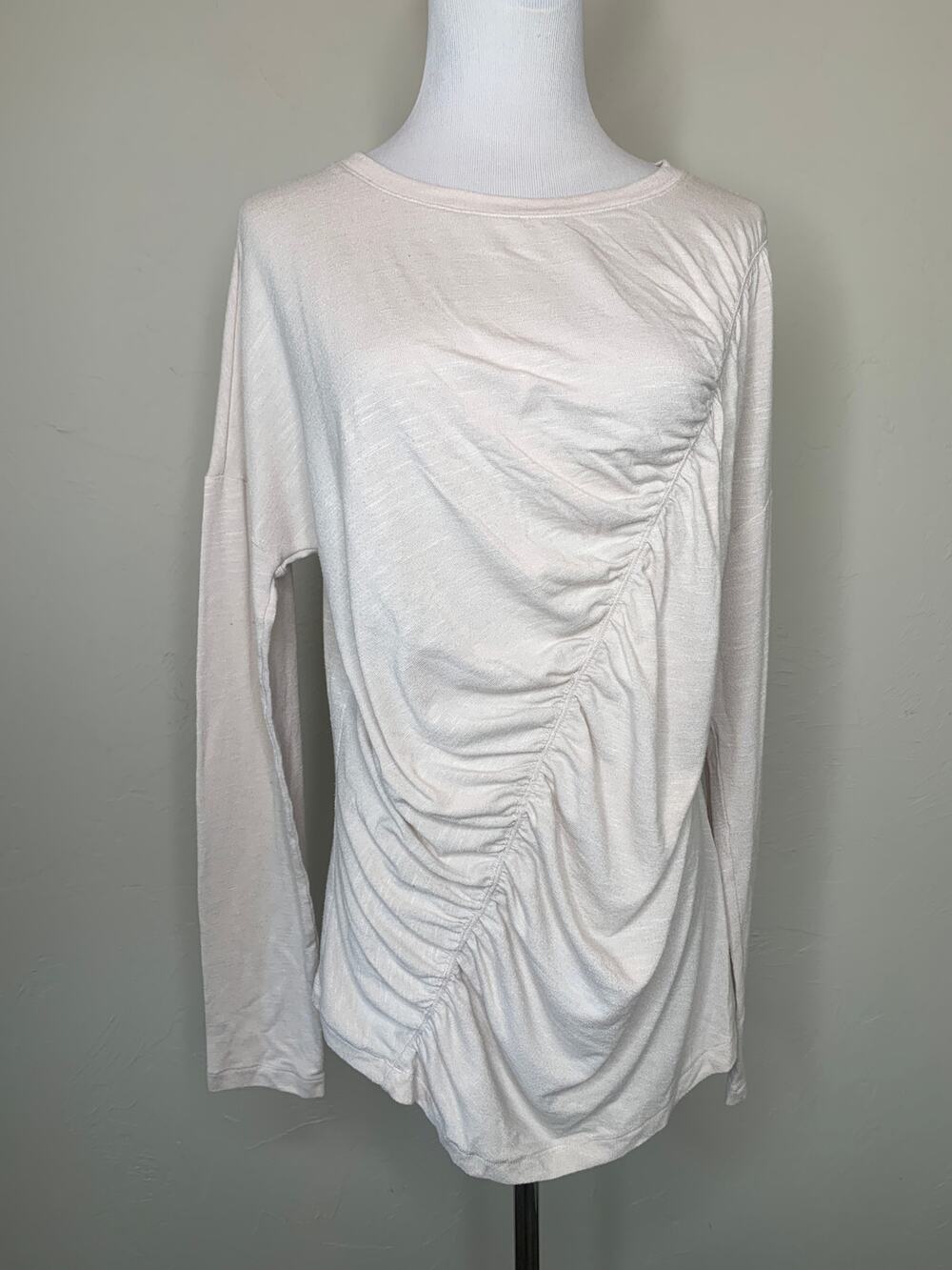 Zella Ruched Beige Long Sleeve T Shirt Top Sz Large